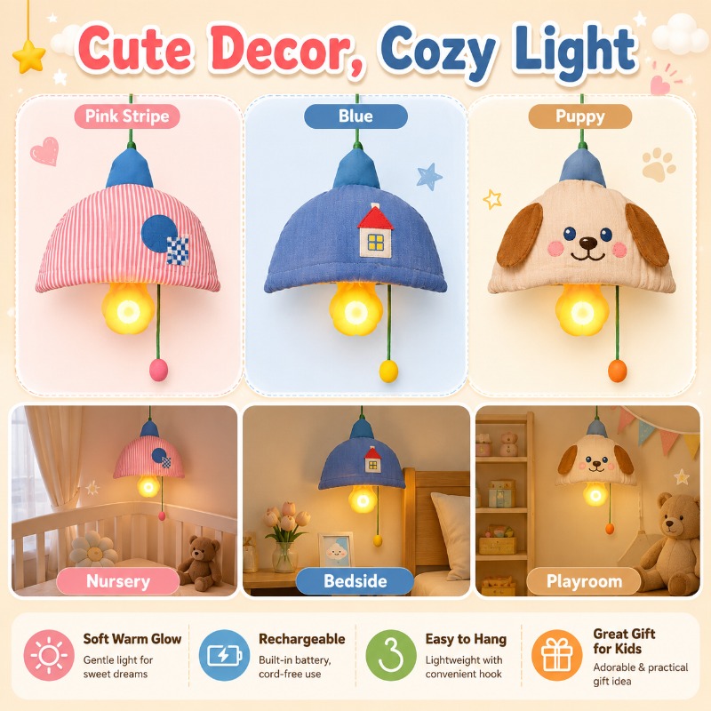 Baby Nursery Lampshade - Akumulatorowa lampka nocna wisząca z tekstylnym