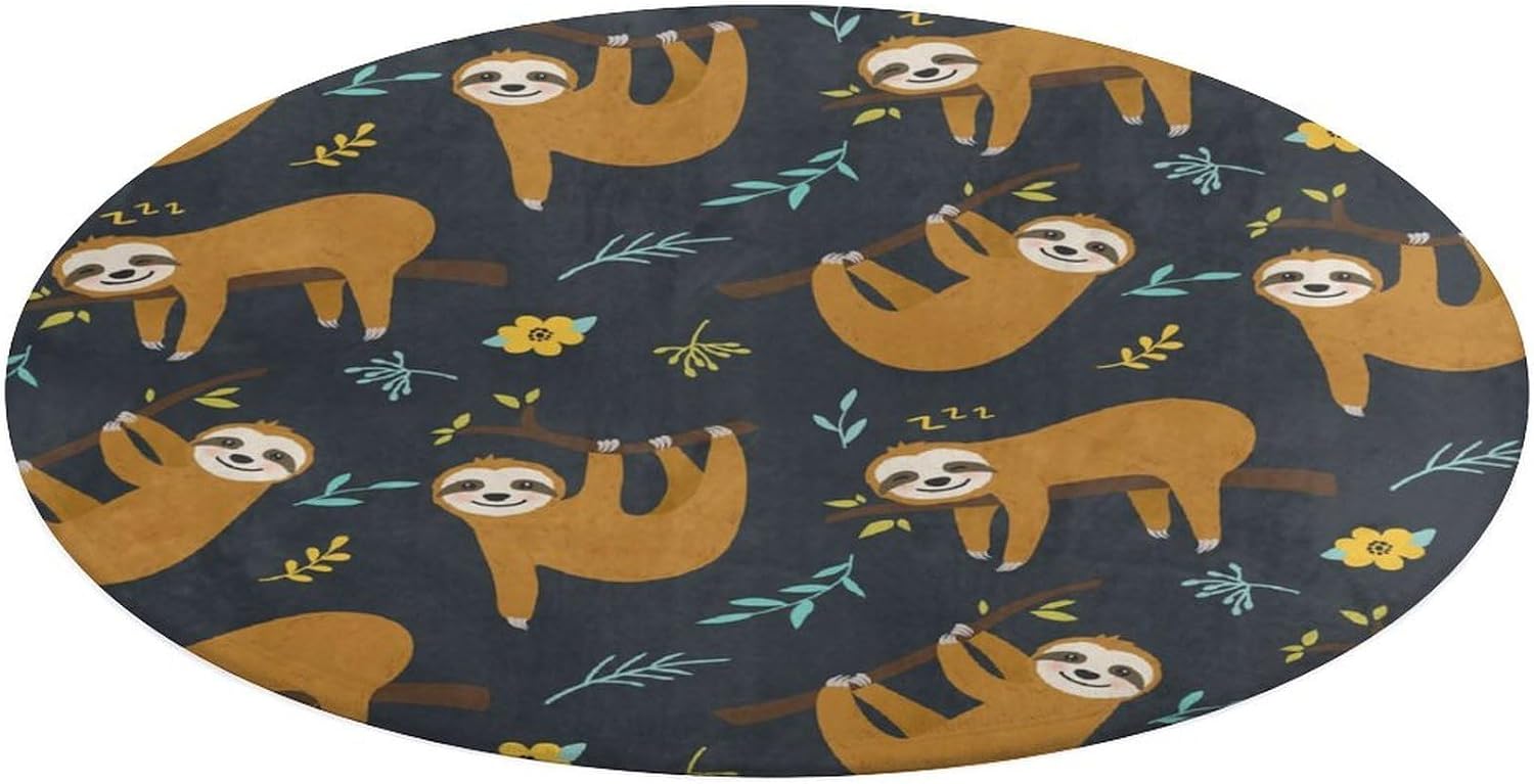Baby Nursery Jungle Rug - Urocza okrągła poduszka z motywem leniwca