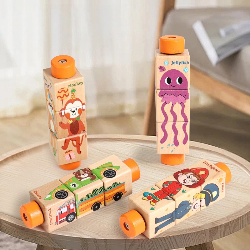 Baby Nursery Mobile - Drewniana obrotowa układanka dla niemowląt, grzechotka,