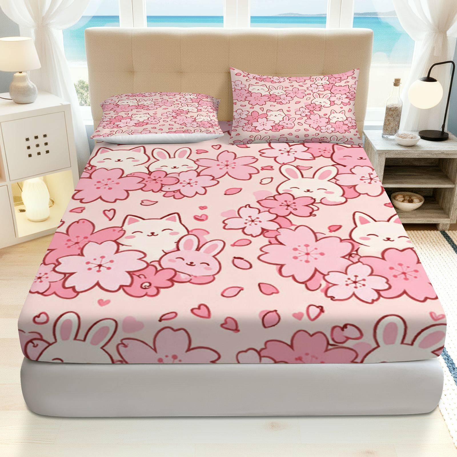 Baby Nursery Themes - Zestaw pościeli Sakura Rabbit Cat, oddychający