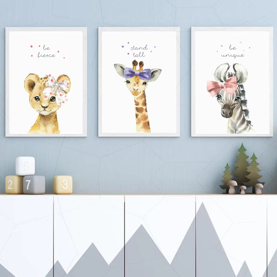 Baby Zebra Nursery - Lew Zebra Żyrafa Słoń Hipopotam Kwiat