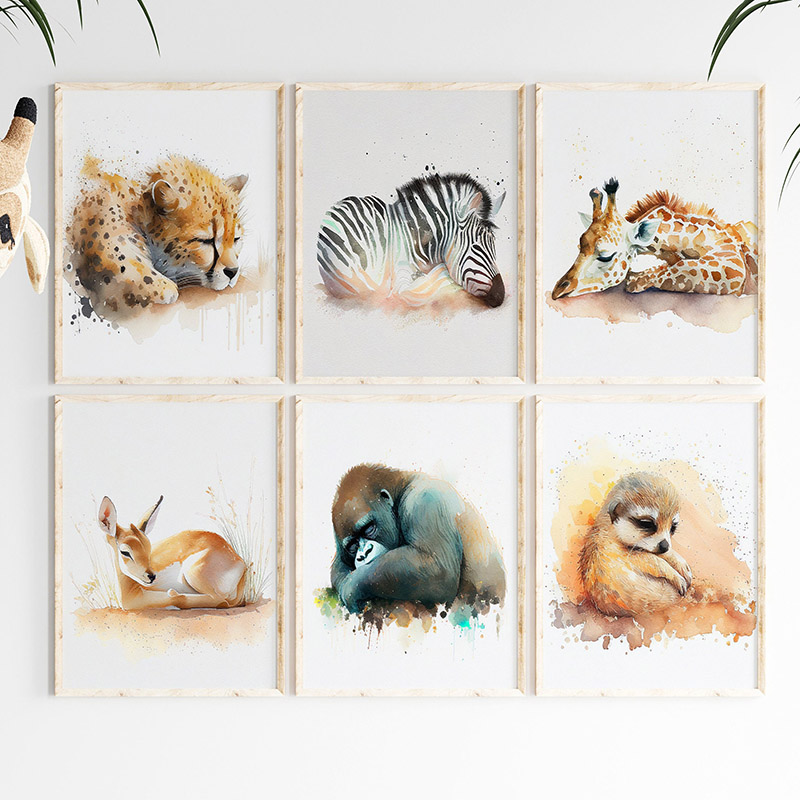 Baby Zebra Nursery - Plakat na ścianę z akwarelowymi śpiącymi