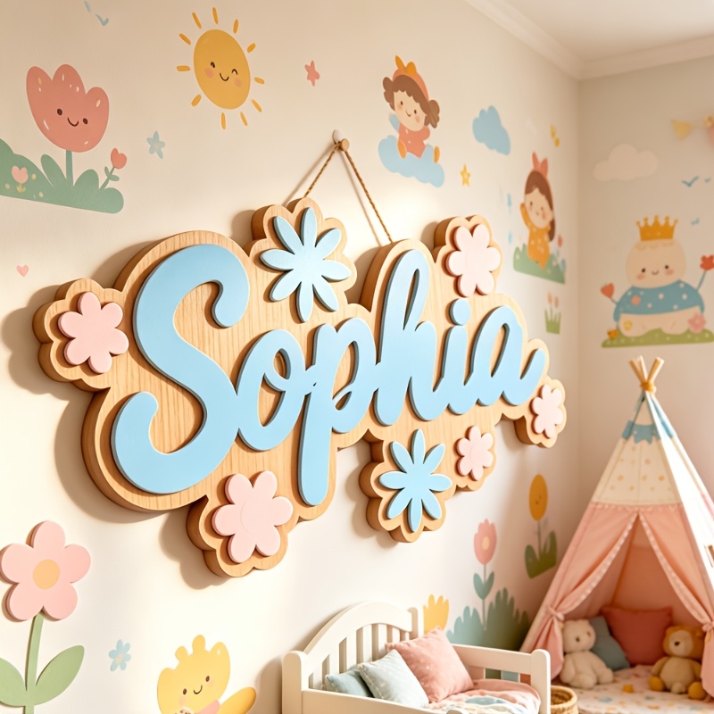 Baby Nursery Themes - Spersonalizowana tabliczka z imieniem w kwiatowym