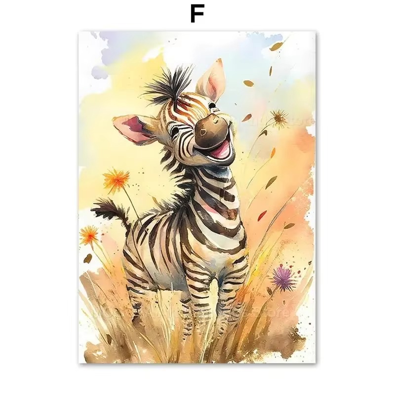 Baby Zebra Nursery - Akwarelowe Lwy Żyrafy Tygrysy Słonie Zebry