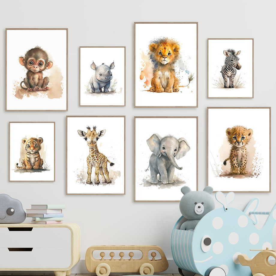 Baby Zebra Nursery - Zwierzęta z przedszkola: Lew, Żyrafa, Nosorożec,
