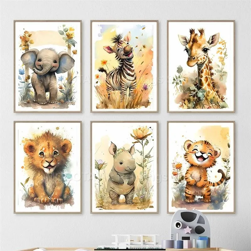 Akwarela Lew Żyrafa Tygrys Sło – Baby Zebra Nursery recenzja i cena
