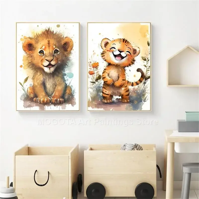 Akwarela Lew Żyrafa Tygrys Sło – Baby Zebra Nursery recenzja i cena